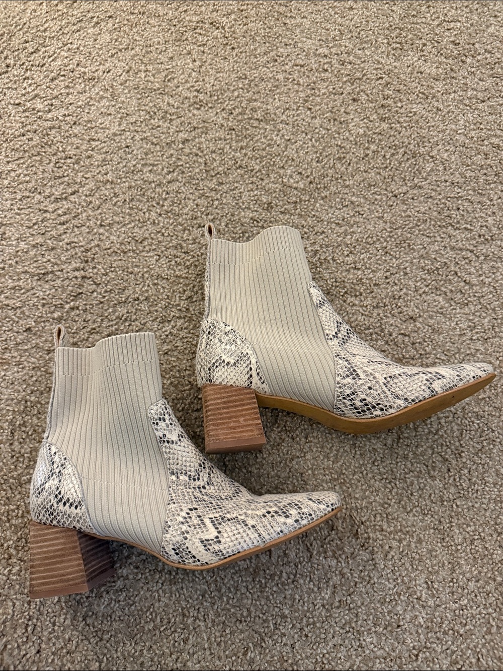 Snakeskin-Print Cream Chelsea Ankle Boots with Block Heel